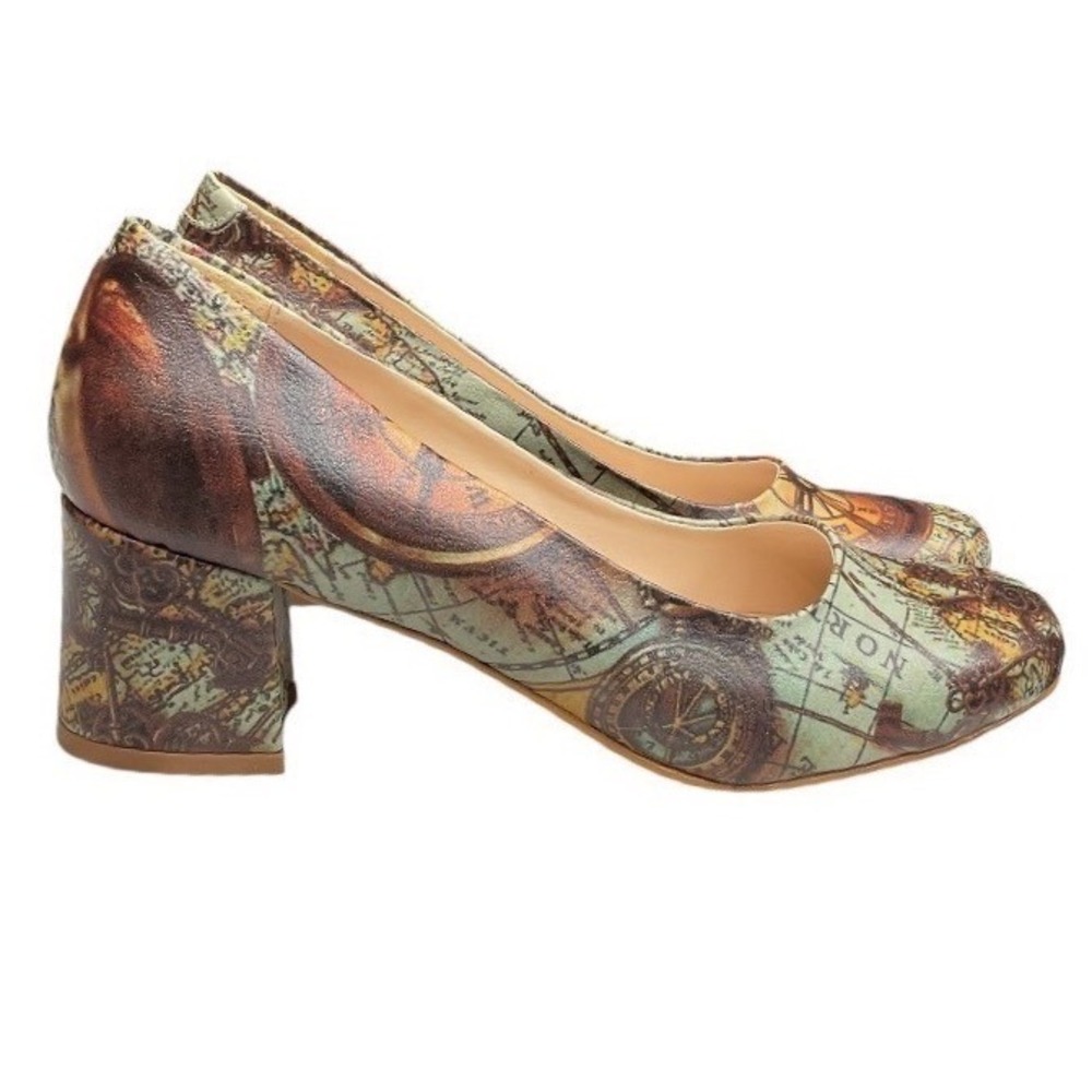 Goby Women's‎ Printed Multi Colorful Casual Slip On Career Heel Shoes DB203 Sz 9